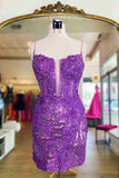 Purple Bodycon Sequin Homecoming Dresses Feather Mini Party Gown, HZ0307