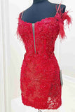 Purple Bodycon Sequin Homecoming Dresses Feather Mini Party Gown, HZ0307