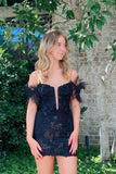 Purple Bodycon Sequin Homecoming Dresses Feather Mini Party Gown, HZ0307