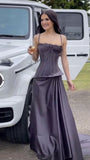 Purple/Grey Spaghetti Straps Embroidery Party HZ0307