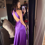 Purple Halter Mermaid Long Prom Dresses Backless Evening Gown, HZ0307