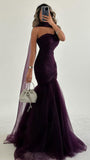 Purple Mermaid Tulle Party Dress, Pleated Sleeveless Prom HZ0307