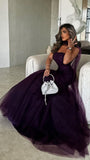 Purple Mermaid Tulle Party Dress, Pleated Sleeveless Prom HZ0307
