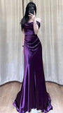 Purple Off The Shoulder Satin Mermaid Prom HZ0307