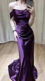 Purple Off The Shoulder Satin Mermaid Prom HZ0307