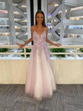 Purple Pink Plunging V-Neck Prom HZ0307