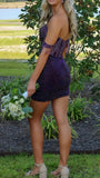 Purple Sequin Homecoming Dresses Off The Shoulder Mini Party Dress With Beaded Tassel HZ0307