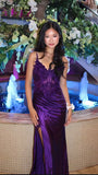 Purple V-Neck Mermaid Prom Dresses Appliques Lace Appliques Party Dress With Side HZ0307