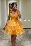 Purple V-Neck Organza Ruffle Homecoming Dresses Mini Party Dress, HZ0307