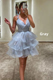 Purple V-Neck Organza Ruffle Homecoming Dresses Mini Party Dress, HZ0307