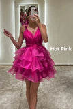 Purple V-Neck Organza Ruffle Homecoming Dresses Mini Party Dress, HZ0307