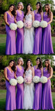 Purple V-Neck Sheath Party Dress, Sleeveless Full Length Bridesmaid HZ0307