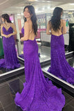 Purple Mermaid Sequin Long Prom HZ0307