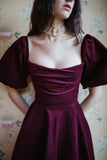 Purple Velvert A-Line Prom Dresses Full Length Evening Party HZ0307
