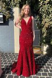 Purple Sequin Mermaid V Neck Long Formal HZ0307