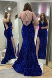 Purple Sequin Straps Mermaid Long Formal HZ0307