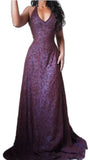 Purple Lace Halter Prom Dress Long V-Neck Evening Gown Formal Party HZ0307