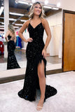 Red Sequins Mermaid Prom Dress, Long Evening Dress With Feather HZ0307