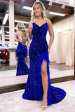 Red Sequins Mermaid Prom Dress, Long Evening Dress With Feather HZ0307