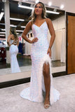 Red Sequins Mermaid Prom Dress, Long Evening Dress With Feather HZ0307