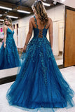 Sparkle A-Line Lace V-Neck Long Evening Prom HZ0307
