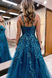 Sparkle A-Line Lace V-Neck Long Evening Prom HZ0307