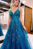 Sparkle A-Line Lace V-Neck Long Evening Prom HZ0307