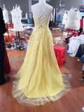 Hot Yellow tulle lace long prom dress party HZ0307