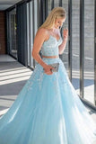 LTP1055,Two pieces long prom dress,spaghetti straps a-line evening formal HZ0307