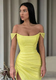 LTP1366,Bright Yellow Off-The-Shoulder Prom Dress Mermaid With HZ0307