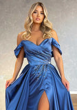LTP1367,Off-the-Shoulder Blue Split Prom Dress Overskirt With HZ0307