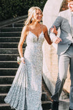 LTP1361,Silver Sequin Spaghetti Straps Mermaid Long Prom Dresses, Backless Evening HZ0307