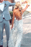 LTP1361,Silver Sequin Spaghetti Straps Mermaid Long Prom Dresses, Backless Evening HZ0307