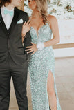 LTP1361,Silver Sequin Spaghetti Straps Mermaid Long Prom Dresses, Backless Evening HZ0307