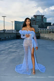 LTP1355,Blue Sequins Mermaid Prom Dress,One Shoulder Long Evening HZ0307