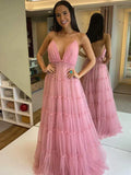 LTP1217,Spaghetti Pink Tulle Prom Dresses,Lovely Prom Dresses,A-Line Formal HZ0307