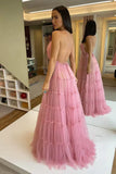 LTP1217,Spaghetti Pink Tulle Prom Dresses,Lovely Prom Dresses,A-Line Formal HZ0307