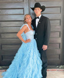 LTP1232,Princess Light Blue Ruffles Prom Dresses,Backless Evening Dresses,Formal HZ0307