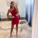 Red Homecoming Dress Tight Beaded Sequin Short Dress, HZ0307