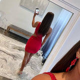 Red Homecoming Dress Tight Beaded Sequin Short Dress, HZ0307