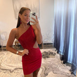 Red Homecoming Dress Tight Beaded Sequin Short Dress, HZ0307