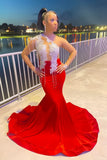 Red Mermaid Prom Dresses Black Girl Appliques Evening Party HZ0307