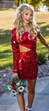 Red Mirror Glass Bodycon Homecoming Dress One Sleeve Mini Cocktail Dress, HZ0307