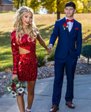 Red Mirror Glass Bodycon Homecoming Dress One Sleeve Mini Cocktail Dress, HZ0307
