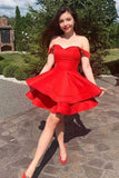 Red Off The Shoulder A-Line Homecoming Dresses, HZ0307