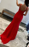 Red Prom Dresses, Mermaid Prom Dress, Lace Evening Party HZ0307