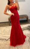 Red Prom Dresses, Mermaid Prom Dress, Lace Evening Party HZ0307