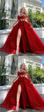 Red Sequin Applique Evening Formal Gown, Long Party Prom Dresses, HZ0307