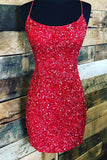 Red Sequin Tight Homecoming Dress Lace Up Back Short Party Dress, HZ0307