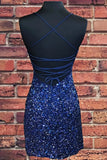 Red Sequin Tight Homecoming Dress Lace Up Back Short Party Dress, HZ0307